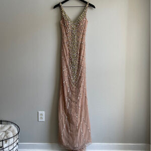 Sherri Hill Champagne Beaded Gown